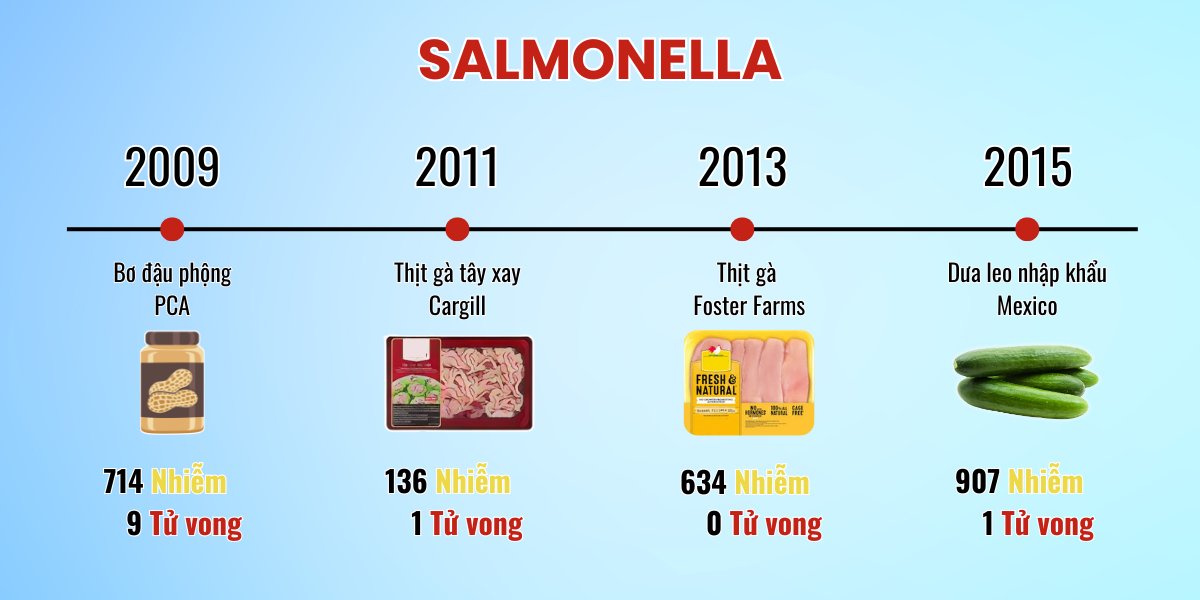 Thống kê vụ ngộ độc chấn động do nhiệm Salmonella.