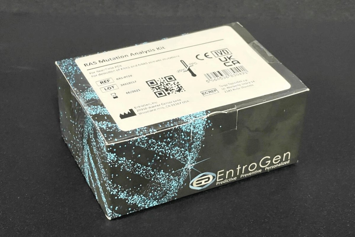 Hình ảnh của bộ kit xét nghiệm RAS Mutation Screening Panel do EntroGen phát triển, dùng để phát hiện đột biến KRAS và NRAS